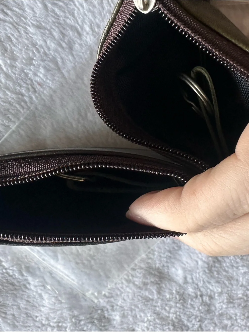 Moda Olive Green and Black Embossed Leather Zip Pouches